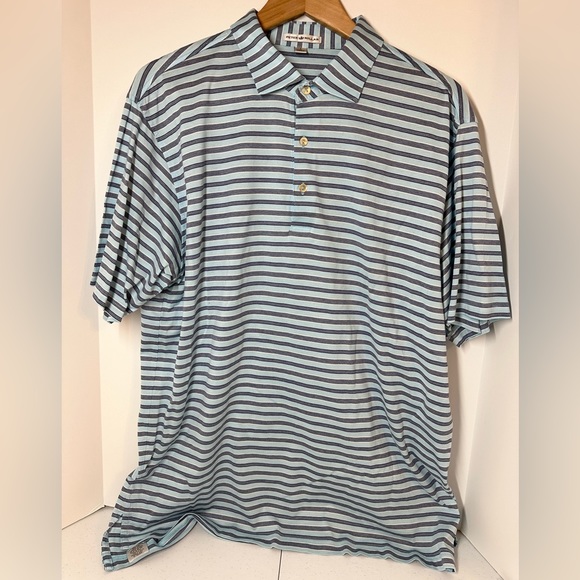 Peter Millar Men’s Large 100% cotton quality golf polo, gently used. Blue stripe - Picture 4 of 11